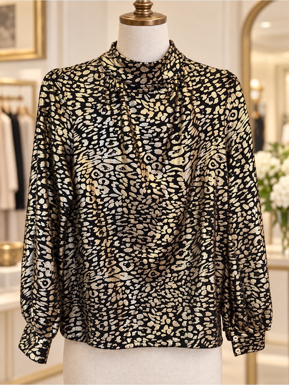 CK Bradley Metallic Gold Animal Print Blouse - Women Tops XS